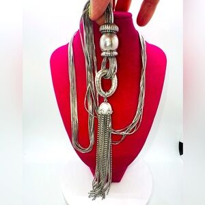 Chico’s silver tone 7 chain and tassel necklace